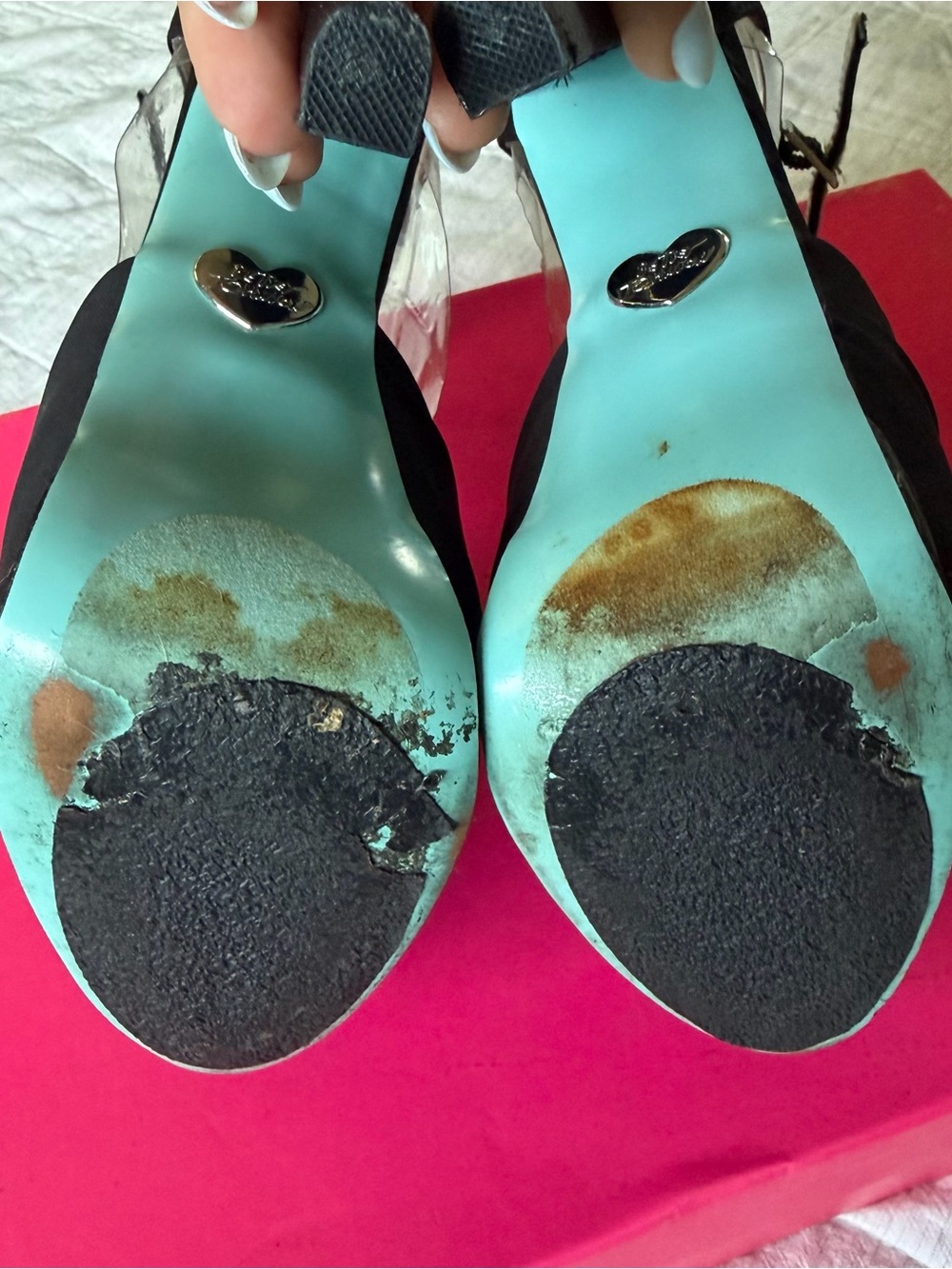 Black Betsey Johnson Peep-Toe Platform Heels with Ankle Strap - Picture 6 of 6